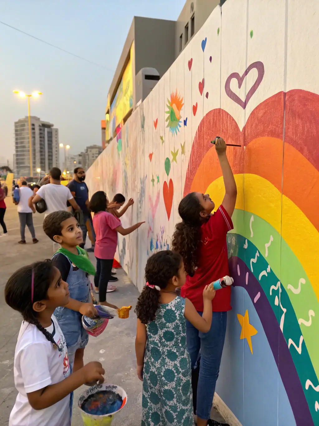 A photo of artists collaborating on a mural project supported by ANODINE CREATIVE RECORDS, demonstrating community engagement and artistic expression.